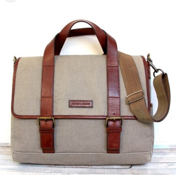 Dooney & Bourke Handbags - Dooney & Bourke BROWN LEATHER TRIM CANVAS FLAP SHOULDER BAG LAPTOP BRIEFCASE